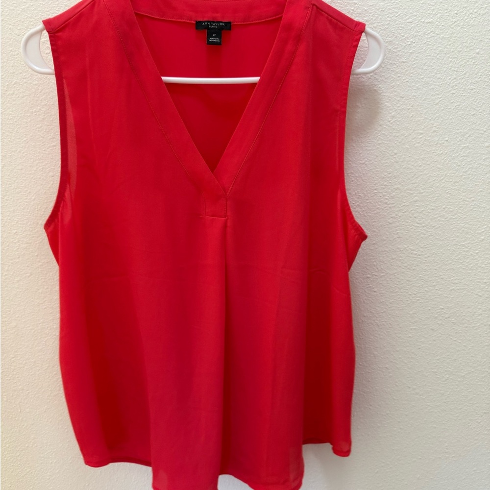 Ann Taylor Vivid Coral V-Neck Blouse